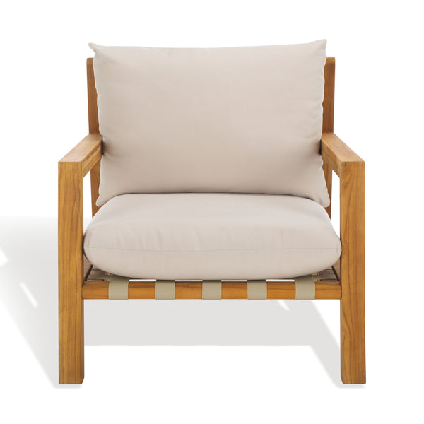Safavieh Trinidad Brazilian Teak Patio Chair - Elegant Outdoor Seating For Comfort And Durability In Style Natural ,White Wood ,Fabric ,Foam Cpt1058a