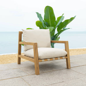 Safavieh Trinidad Brazilian Teak Patio Chair - Elegant Outdoor Seating For Comfort And Durability In Style Natural ,White Wood ,Fabric ,Foam Cpt1058a