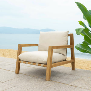 Safavieh Trinidad Brazilian Teak Patio Chair - Elegant Outdoor Seating For Comfort And Durability In Style Natural ,White Wood ,Fabric ,Foam Cpt1058a