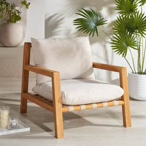Safavieh Trinidad Brazilian Teak Patio Chair - Elegant Outdoor Seating For Comfort And Durability In Style Natural ,White Wood ,Fabric ,Foam Cpt1058a