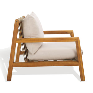 Safavieh Trinidad Brazilian Teak Patio Chair - Elegant Outdoor Seating For Comfort And Durability In Style Natural ,White Wood ,Fabric ,Foam Cpt1058a