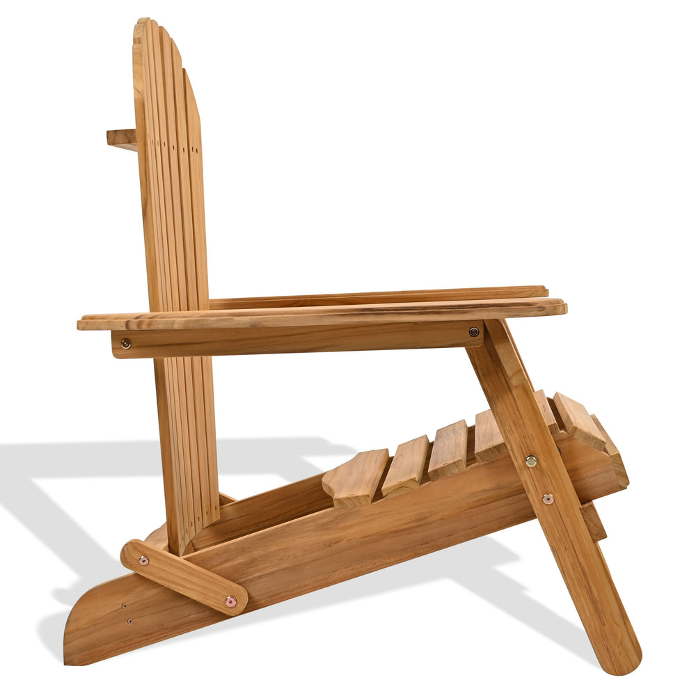 Alani Teak Adirondack Chair With Ergonomic Sloped Seat And Wide Arms, Durable Weather-Resistant Wood Back Patio Seating