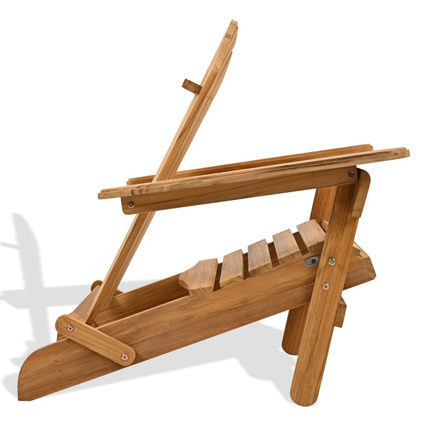 Alani Teak Adirondack Chair With Ergonomic Sloped Seat And Wide Arms, Durable Weather-Resistant Wood Back Patio Seating