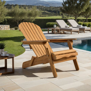 Alani Teak Adirondack Chair With Ergonomic Sloped Seat And Wide Arms, Durable Weather-Resistant Wood Back Patio Seating