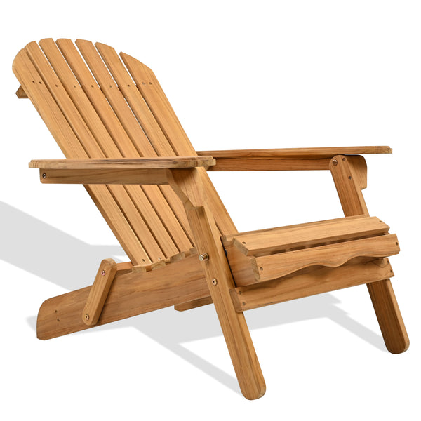 Alani Teak Adirondack Chair With Ergonomic Sloped Seat And Wide Arms, Durable Weather-Resistant Wood Back Patio Seating