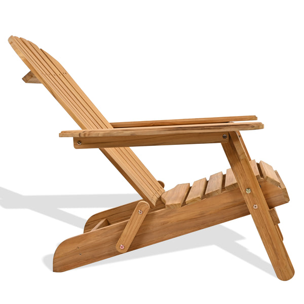 Alani Teak Adirondack Chair With Ergonomic Sloped Seat And Wide Arms, Durable Weather-Resistant Wood Back Patio Seating