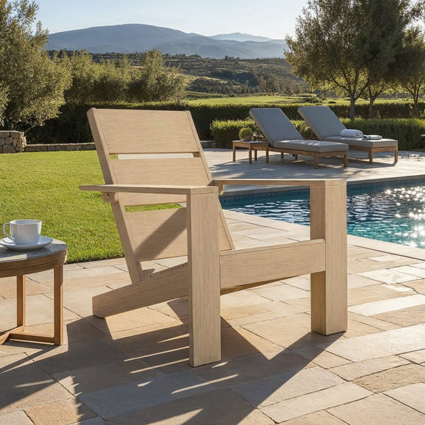 Calypso Eucalyptus Adirondack Chair — Durable Outdoor Hardwood Seating, Ergonomic Slatted Design, Weather-Resistant Finish