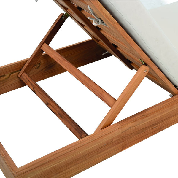 Safavieh Montford Brazilian Teak Chaise Lounge - Luxurious Natural Teak & Beige Fabric For Ultimate Comfort Natural Teak ,Beige Wood ,Fabric ,Foam Cpt1065a