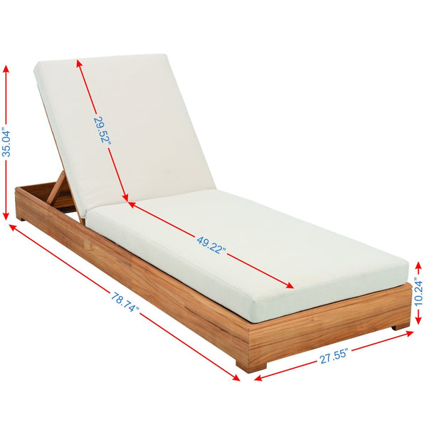 Safavieh MONTFORD Brazilian Teak Chaise Lounge - Elegant Outdoor Comfort with Beige Upholstery & Durable Design CPT1065A