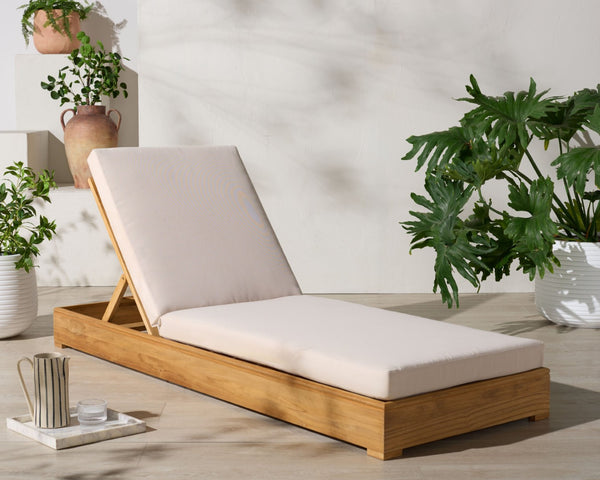 Safavieh MONTFORD Brazilian Teak Chaise Lounge - Elegant Outdoor Comfort with Beige Upholstery & Durable Design CPT1065A