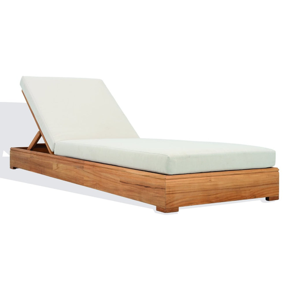 Safavieh MONTFORD Brazilian Teak Chaise Lounge - Elegant Outdoor Comfort with Beige Upholstery & Durable Design CPT1065A