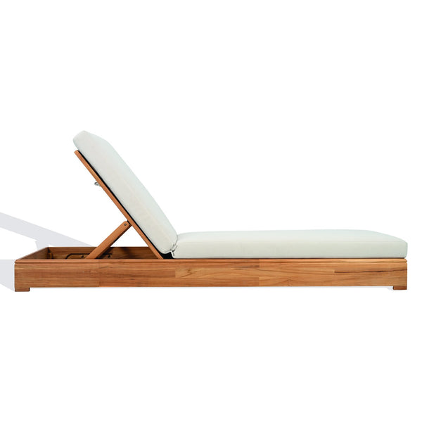 Safavieh Montford Brazilian Teak Chaise Lounge - Luxurious Natural Teak & Beige Fabric For Ultimate Comfort Natural Teak ,Beige Wood ,Fabric ,Foam Cpt1065a