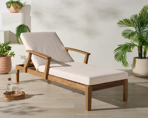 Martinique Wood Patio Chaise Lounge With High-Density Foam Cushioning And Durable Uv-Resistant Fabric