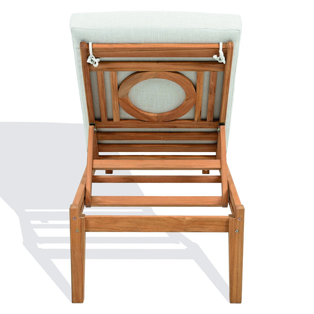 Safavieh Montclair Teakwood Chaise Lounge - Luxurious Outdoor Comfort With Natural Teak & White Fabric White ,Natural Teak Wood ,Fabric ,Foam Cpt1067a