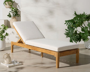 Safavieh MONTCLAIR Teakwood Chaise Lounge - Stylish Outdoor Seating in Natural Teak & White for Comfort CPT1067A
