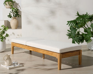 Safavieh MONTCLAIR Teakwood Chaise Lounge - Stylish Outdoor Seating in Natural Teak & White for Comfort CPT1067A