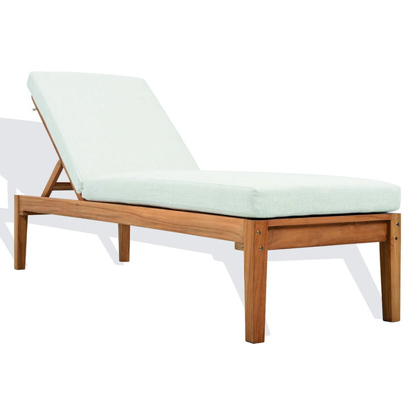 Safavieh Montclair Teakwood Chaise Lounge - Luxurious Outdoor Comfort With Natural Teak & White Fabric White ,Natural Teak Wood ,Fabric ,Foam Cpt1067a