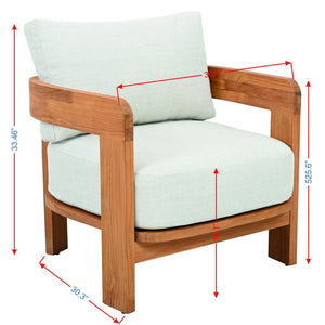 Safavieh ACHILLES Teak Patio Chair - Natural Wood Frame & Soft White Upholstery for Stylish Outdoor Comfort CPT1068A