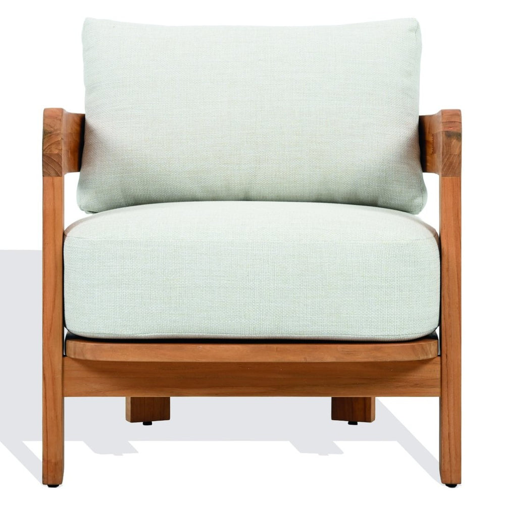 Safavieh ACHILLES Teak Patio Chair - Natural Wood Frame & Soft White Upholstery for Stylish Outdoor Comfort CPT1068A