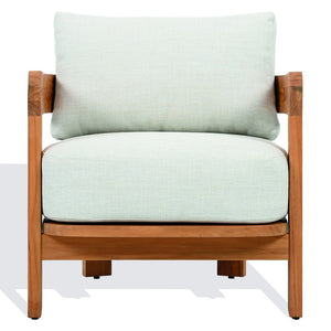 Safavieh Achilles Teak Patio Chair - Elegant Natural Wood Design With White Accents For Outdoor Relaxation White ,Natural Teak Wood ,Fabric ,Foam Cpt1068a