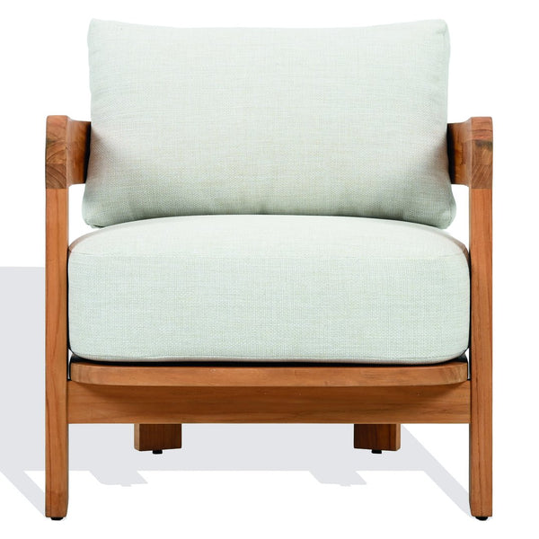 Safavieh Achilles Teak Patio Chair - Elegant Natural Wood Design With White Accents For Outdoor Relaxation White ,Natural Teak Wood ,Fabric ,Foam Cpt1068a