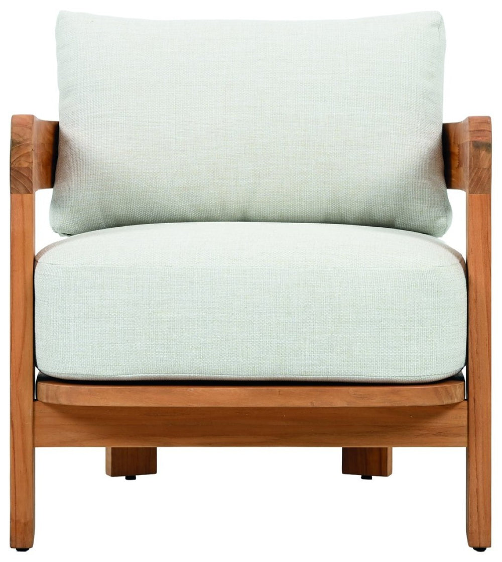 Safavieh ACHILLES Teak Patio Chair - Natural Wood Frame & Soft White Upholstery for Stylish Outdoor Comfort CPT1068A