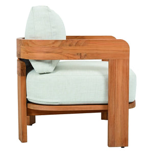 Safavieh Achilles Teak Patio Chair - Elegant Natural Wood Design With White Accents For Outdoor Relaxation White ,Natural Teak Wood ,Fabric ,Foam Cpt1068a