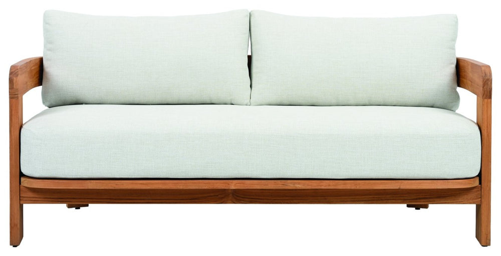 Safavieh ACHILLES Teak Patio Sofa - Natural Teak Frame & White Upholstery for Stylish Outdoor Comfort CPT1069A
