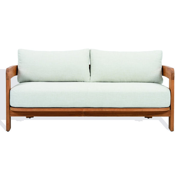 Safavieh Achilles Teak Patio Sofa - Stylish Natural Teak Design With Plush White Cushions For Outdoor Comfort White ,Natural Teak Wood ,Fabric ,Foam Cpt1069a