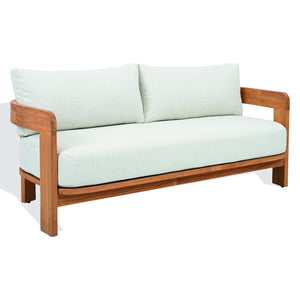 Safavieh Achilles Teak Patio Sofa - Stylish Natural Teak Design With Plush White Cushions For Outdoor Comfort White ,Natural Teak Wood ,Fabric ,Foam Cpt1069a