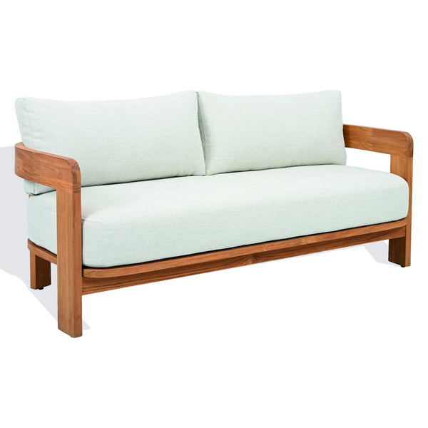 Safavieh Achilles Teak Patio Sofa - Stylish Natural Teak Design With Plush White Cushions For Outdoor Comfort White ,Natural Teak Wood ,Fabric ,Foam Cpt1069a