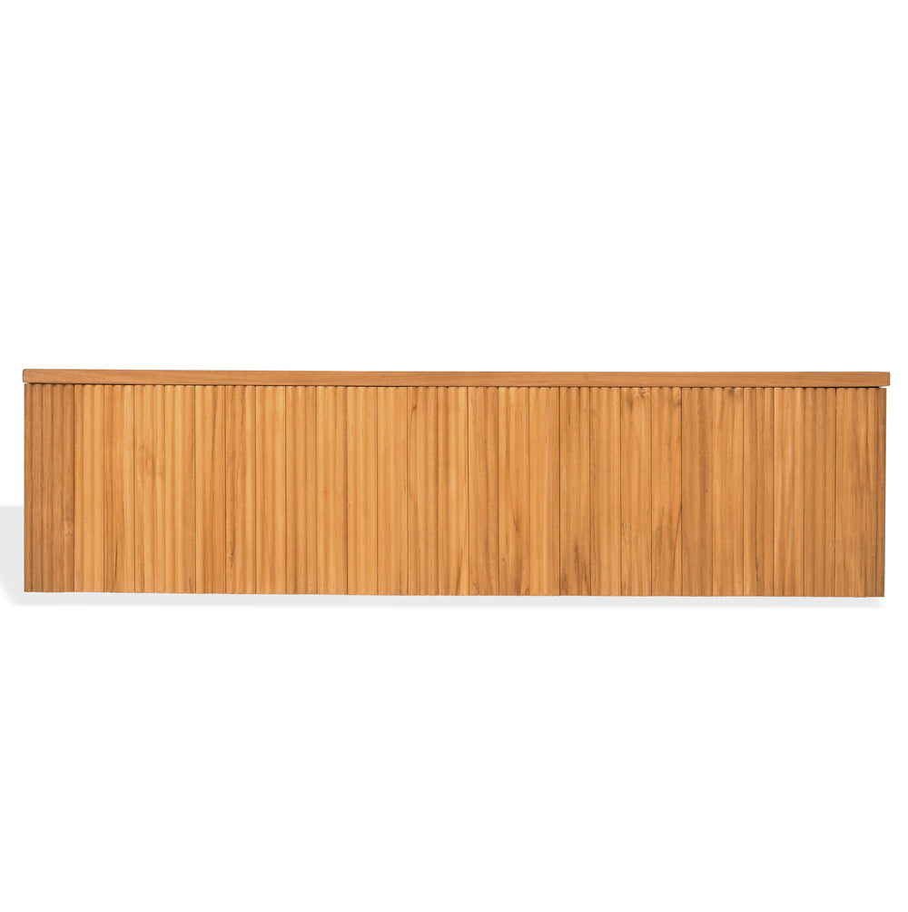 Saint Lucia Reeded Teak Wood Coffee Table — Solid Teak Low-Profile Rectangular Centerpiece For Living Rooms