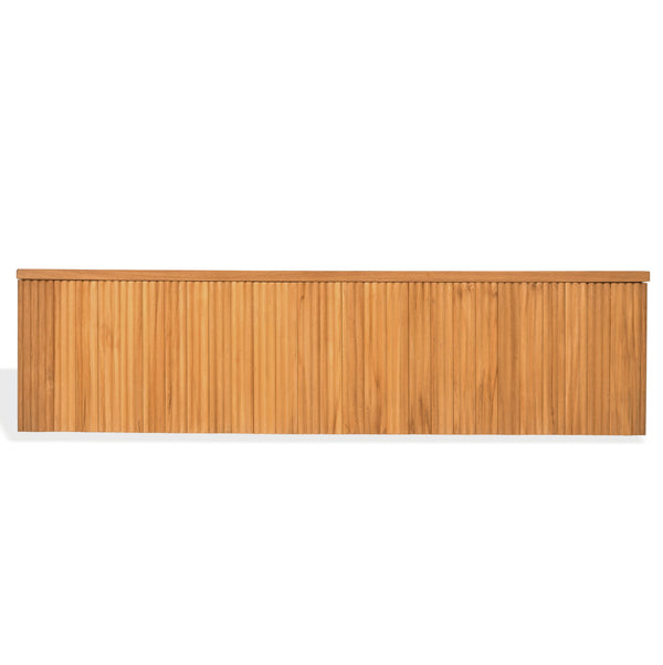 Saint Lucia Reeded Teak Wood Coffee Table — Solid Teak Low-Profile Rectangular Centerpiece For Living Rooms