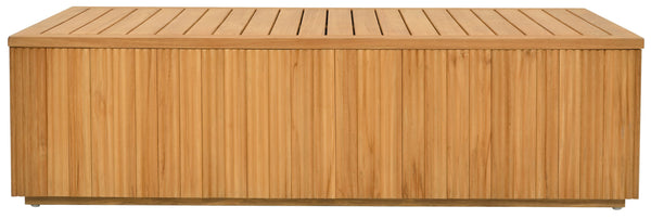 Saint Lucia Reeded Teak Wood Coffee Table — Solid Teak Low-Profile Rectangular Centerpiece For Living Rooms