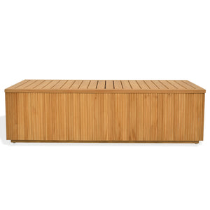 Saint Lucia Reeded Teak Wood Coffee Table — Solid Teak Low-Profile Rectangular Centerpiece For Living Rooms