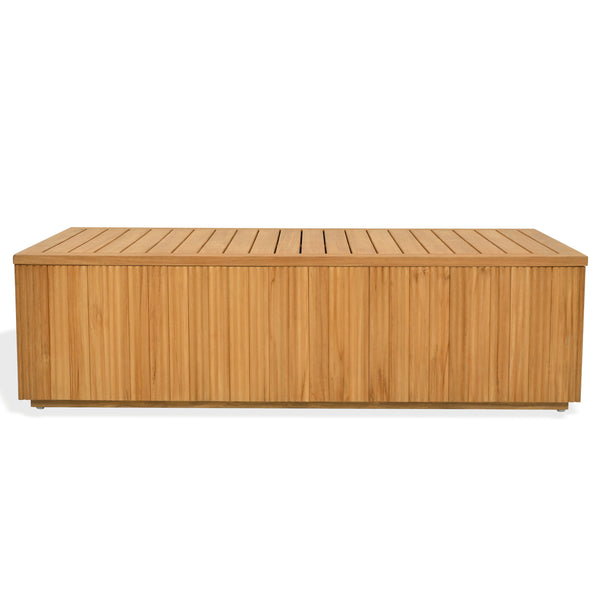 Saint Lucia Reeded Teak Wood Coffee Table — Solid Teak Low-Profile Rectangular Centerpiece For Living Rooms