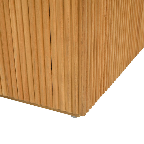 Saint Lucia Reeded Teak Wood Coffee Table — Solid Teak Low-Profile Rectangular Centerpiece For Living Rooms