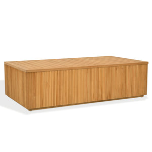 Saint Lucia Reeded Teak Wood Coffee Table — Solid Teak Low-Profile Rectangular Centerpiece For Living Rooms