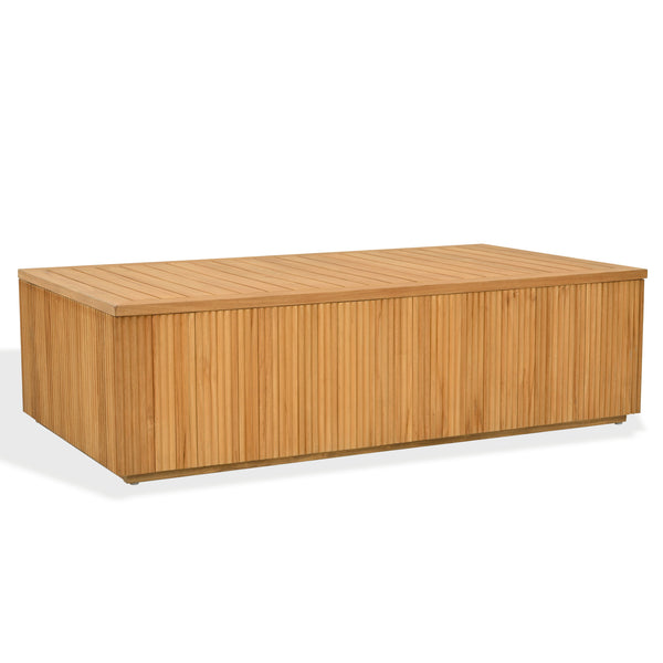 Saint Lucia Reeded Teak Wood Coffee Table — Solid Teak Low-Profile Rectangular Centerpiece For Living Rooms