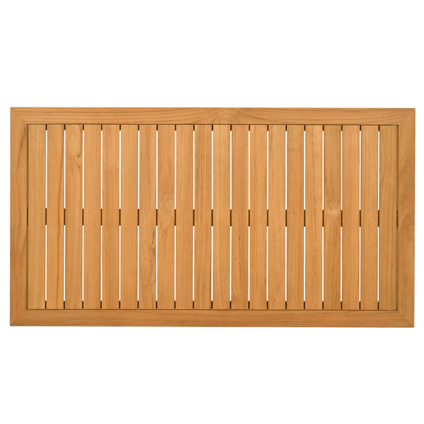 Saint Lucia Reeded Teak Wood Coffee Table — Solid Teak Low-Profile Rectangular Centerpiece For Living Rooms