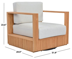 Saint Lucia Reeded Teak Swivel Patio Chair With Foam Cushion, Ergonomic Back And Weather-Resistant Build