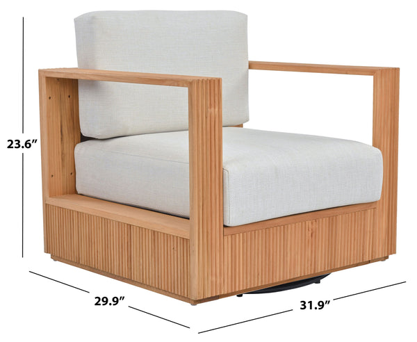 Saint Lucia Reeded Teak Swivel Patio Chair With Foam Cushion, Ergonomic Back And Weather-Resistant Build