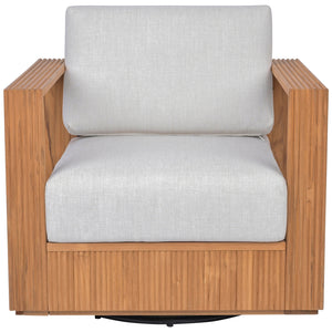 Saint Lucia Reeded Teak Swivel Patio Chair With Foam Cushion, Ergonomic Back And Weather-Resistant Build