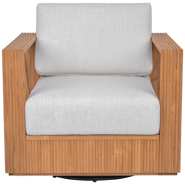 Saint Lucia Reeded Teak Swivel Patio Chair With Foam Cushion, Ergonomic Back And Weather-Resistant Build