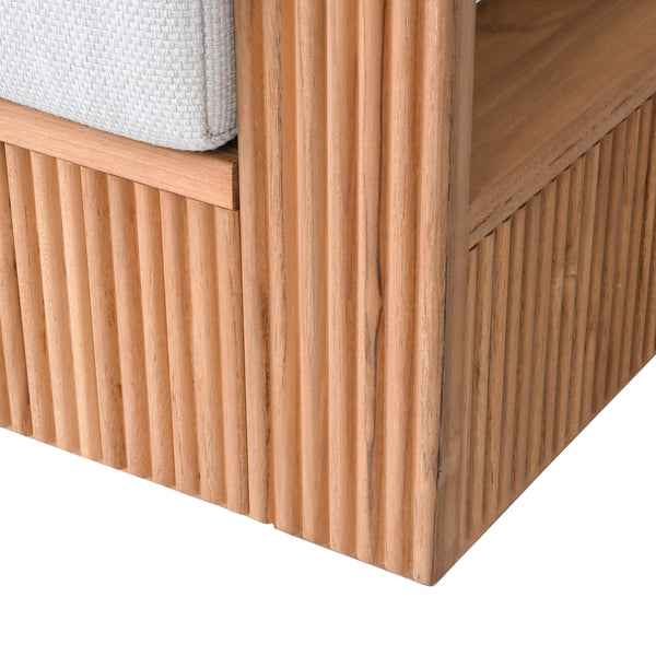 Saint Lucia Reeded Teak Swivel Patio Chair With Foam Cushion, Ergonomic Back And Weather-Resistant Build