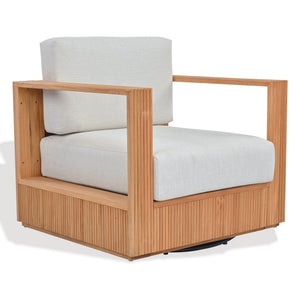 Saint Lucia Reeded Teak Swivel Patio Chair With Foam Cushion, Ergonomic Back And Weather-Resistant Build