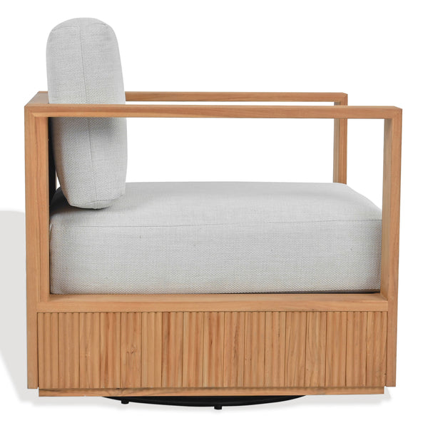 Saint Lucia Reeded Teak Swivel Patio Chair With Foam Cushion, Ergonomic Back And Weather-Resistant Build