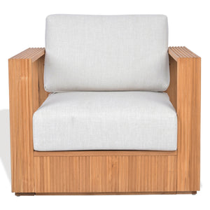 Saint Lucia Reeded Teak Patio Chair With Plush Foam Cushioning And Weather-Ready Durable Frame