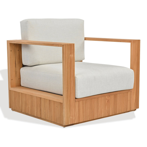 Saint Lucia Reeded Teak Patio Chair With Plush Foam Cushioning And Weather-Ready Durable Frame