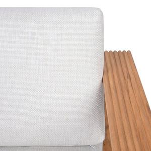 Saint Lucia Reeded Teak Wood Patio Loveseat With Plush Outdoor Cushions, Coastal Durable Design